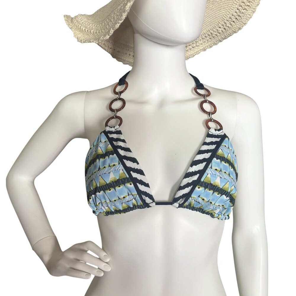 Hale Bob Cabana Triangle Bikini Top Size M Tribal Print Tortise Rings (TOP ONLY)